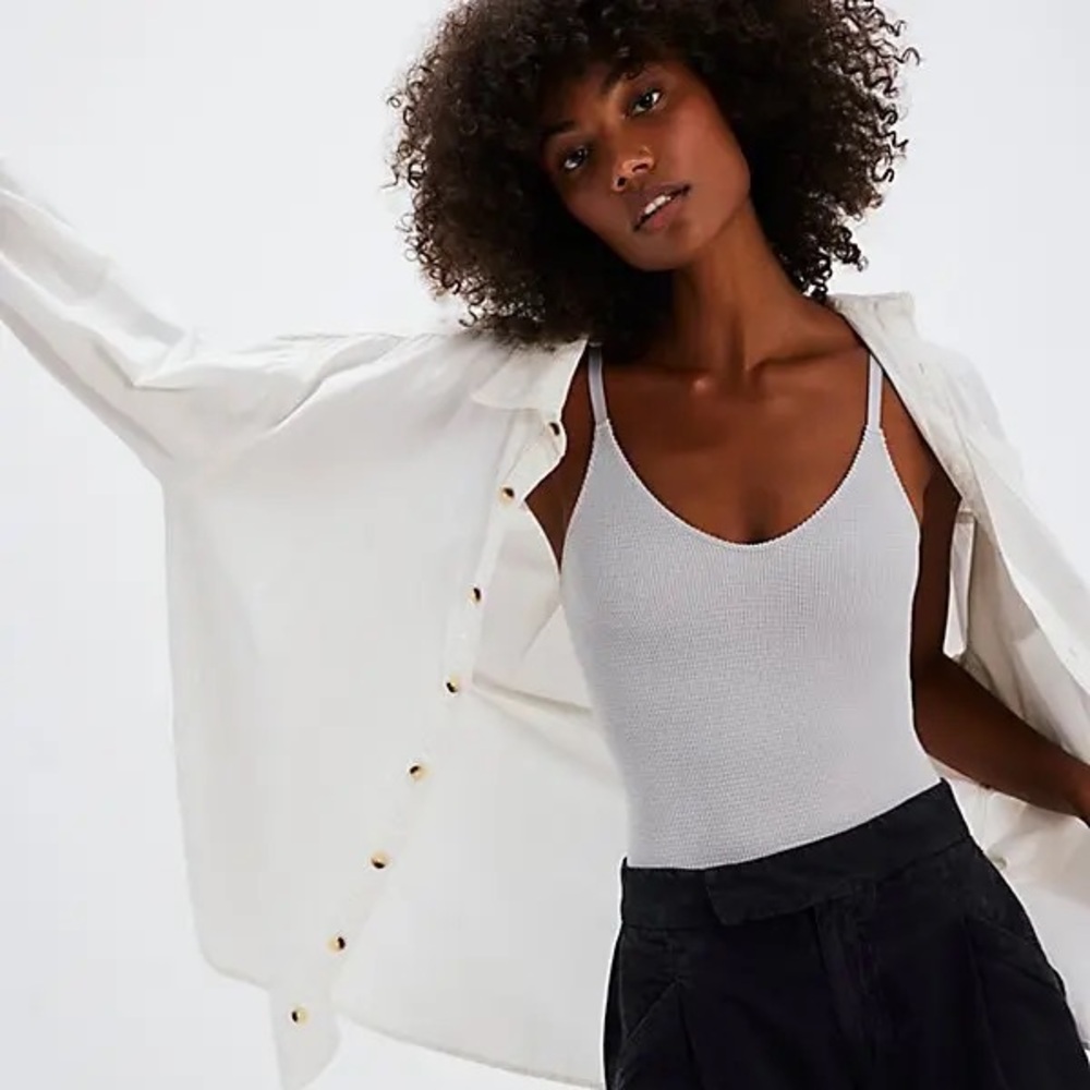 FREE PEOPLE Intimately The Rib - Reach for Bodysuit Moon Rock L-XL NEW W Tags